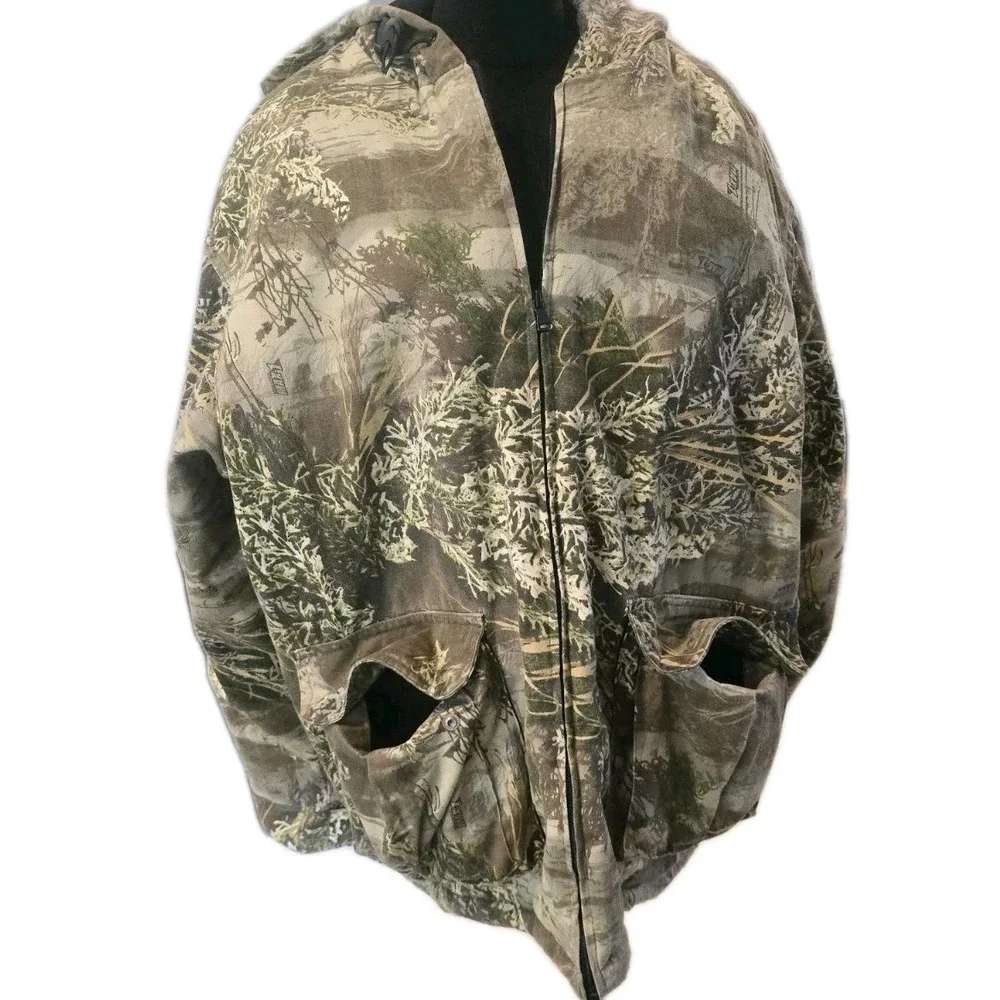 Vintage Realtree Camo Jacket Full Zip Hooded Hunting Coat Workwear Bomber XL